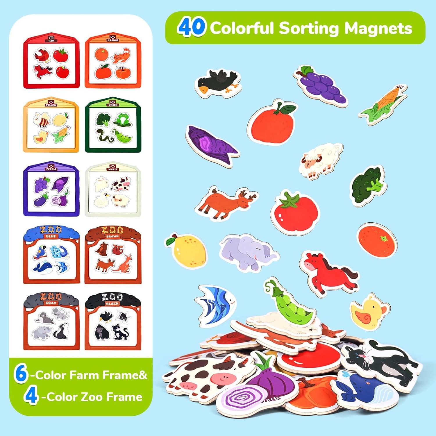 JoyCat Magnetic Letters + Color Sorting Sensory Toys, 10-Piece Wooden ...
