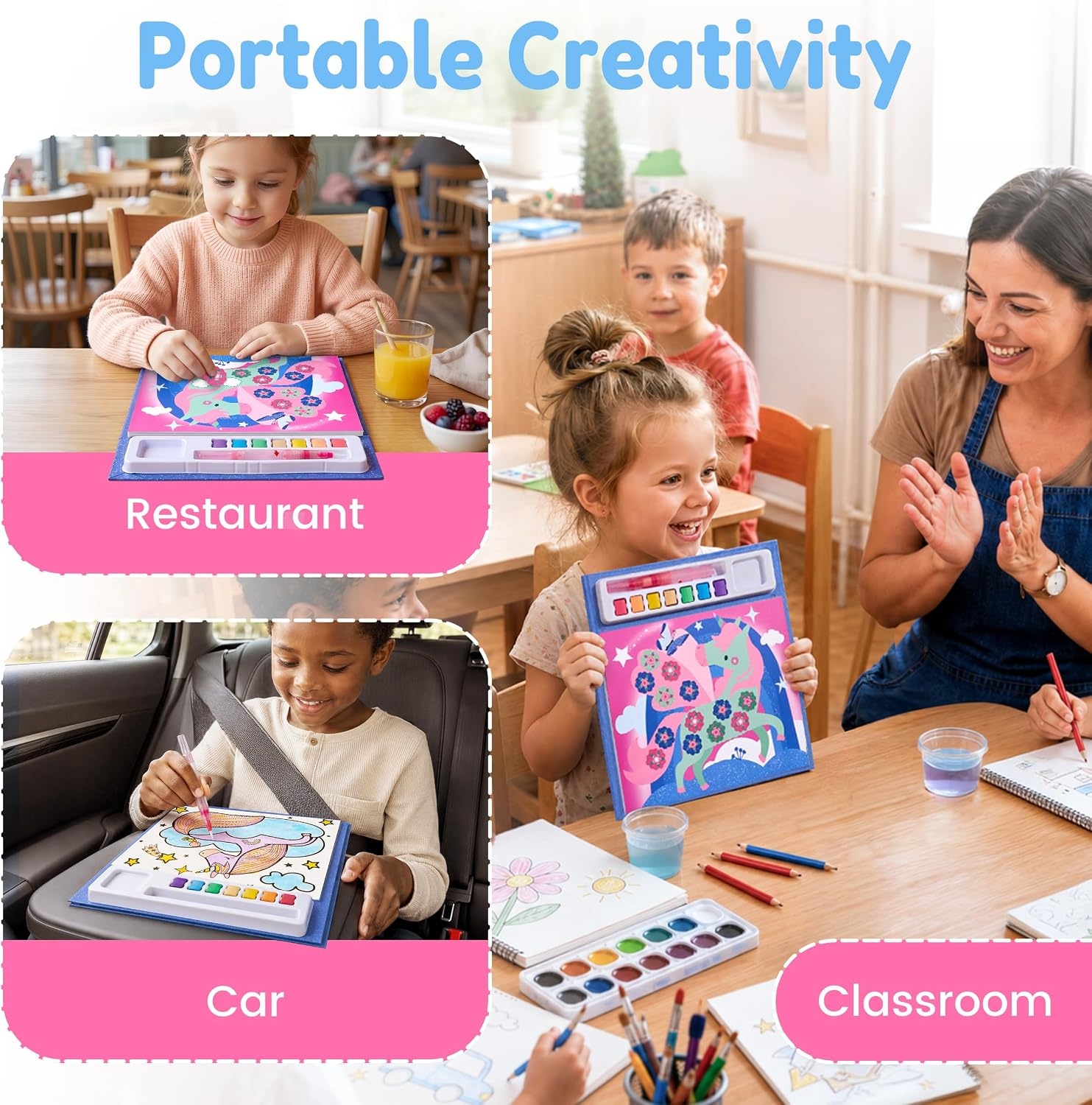 image:imageJoyCat Paint with Water Coloring Books amp Creative StickerOcean Princess Watercolor amp Sticker Activity 200 Pcs Stickers for Kids Toddler Painting Set Art amp Craft Travel Toy Gifts for Boys GirlsMagical Pony