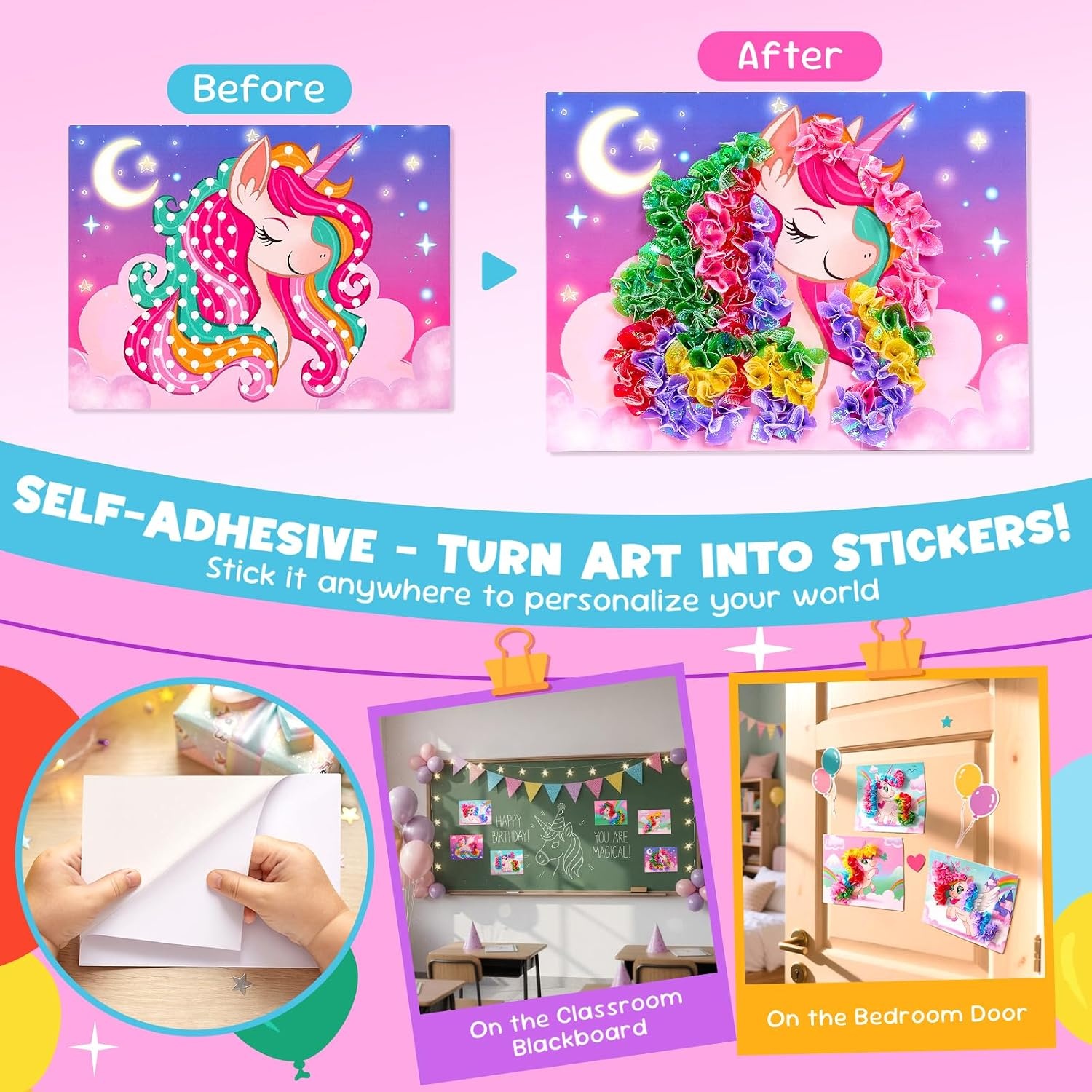 image:imageJoyCat 24 Pack DIY Poke Art Unicorn Party Favors for Girls MessFree Craft Kits for Kids Ages 49 Activity Set for Birthday Goodie Bags Classroom Prizes and Group Fun