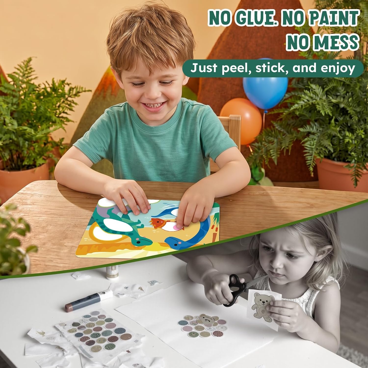 image:imageJoyCat 24 Pack Dinosaur Animal Dot Art Craft Kits for Kids Party Favors MessFree Dot Sticker Activity Set with 4800 Stickers amp Goodie Bags Classroom Prizes Goodie Bag Stuffers for Ages 38