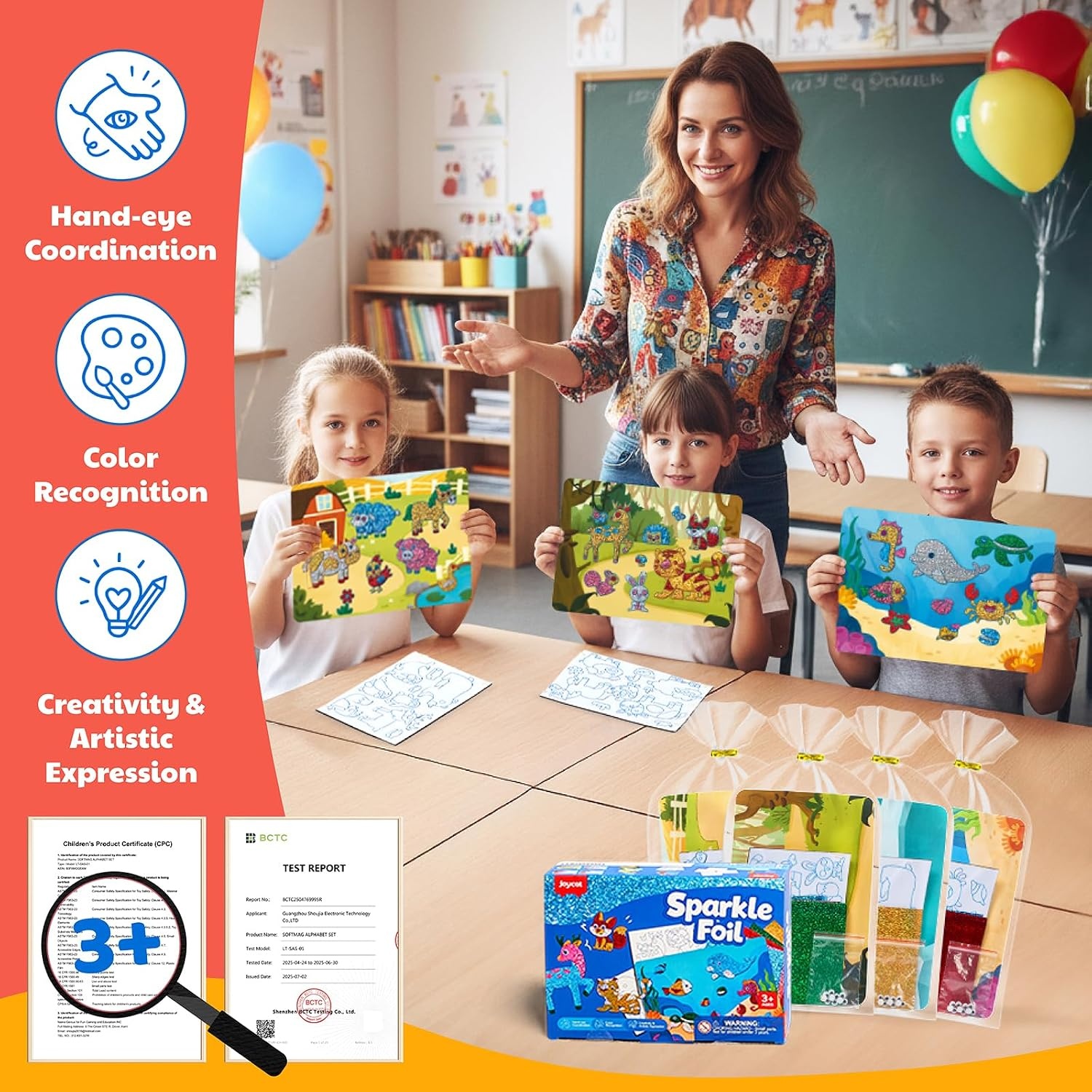 image:imageJoyCat 24 Pack Dinosaur Dot Art Animal Foil Art Party Favors MessFree Dot Sticker Activity Set with 4800 Stickers amp Goodie Bags Classroom Prizes Goodie Bag Stuffers Toys for Ages 38