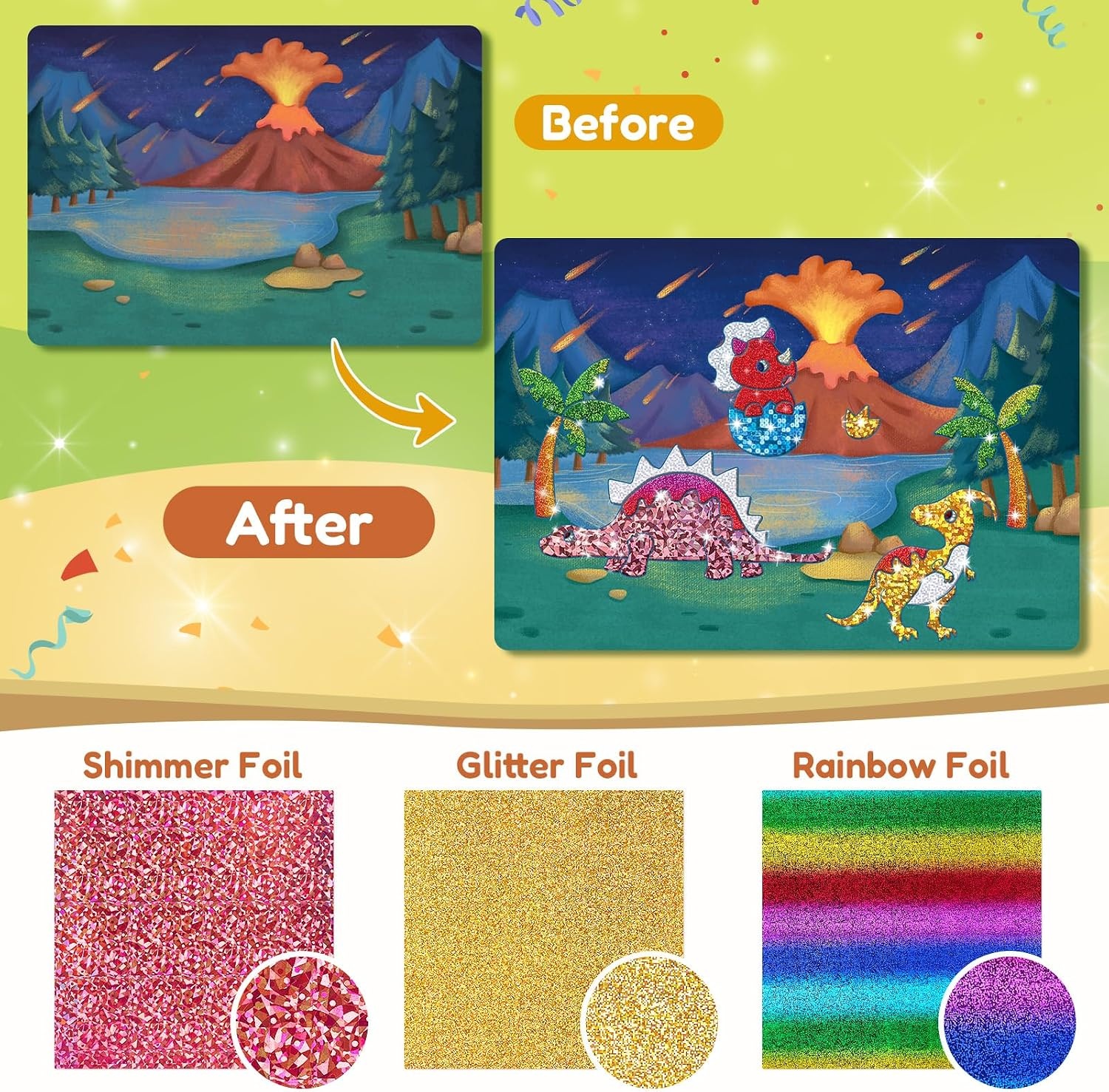 image:imageJoyCat 24 Pack Dinosaur Foil Art Party Favors Craft Kits for Kids Ages 49Dinosaur