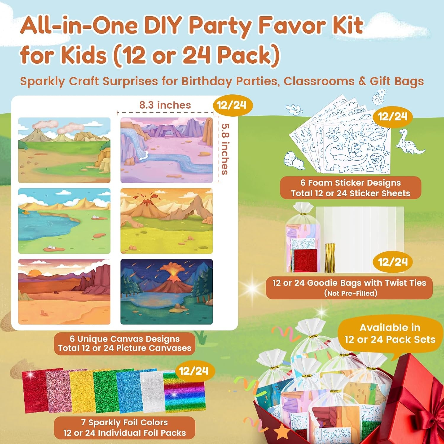 image:imageJoyCat 24 Pack Dinosaur Foil Art Party Favors Craft Kits for Kids Ages 49Dinosaur