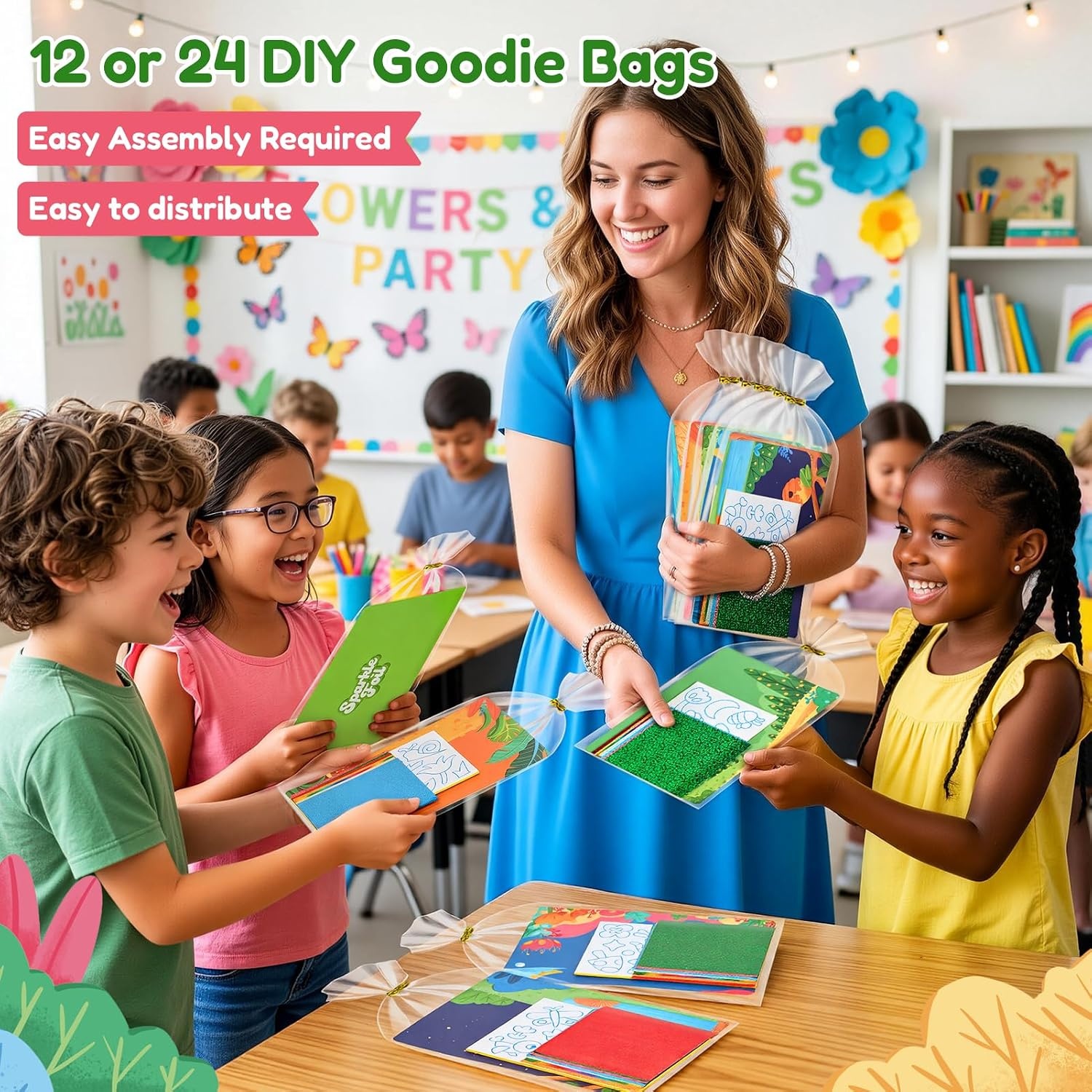 image:imageJoyCat 24 Pack Dinosaur Foil Art Party Favors Craft Kits for Kids Ages 49Flower Insect