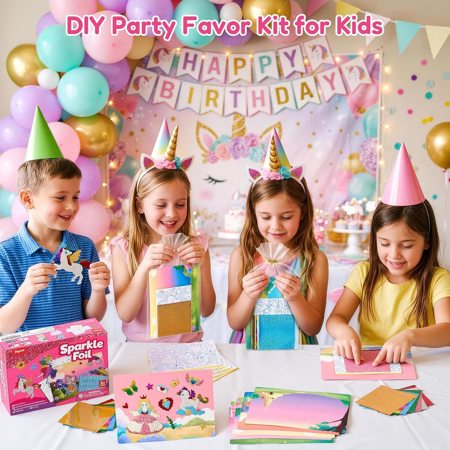 image:imageJoyCat 24 Pack Dinosaur Foil Art Party Favors Craft Kits for Kids Ages 49Unicorn