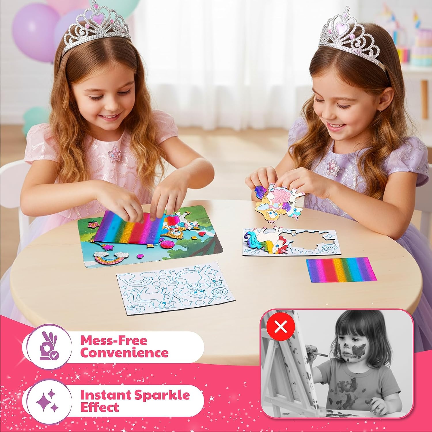 image:imageJoyCat 24 Pack Mermaid Dot Art Unicorn Foil Art Party Favors MessFree Dot Sticker Activity Set with 4800 Stickers amp Goodie Bags Classroom Prizes Goodie Bag Stuffers Mermaid Toys for Ages 38