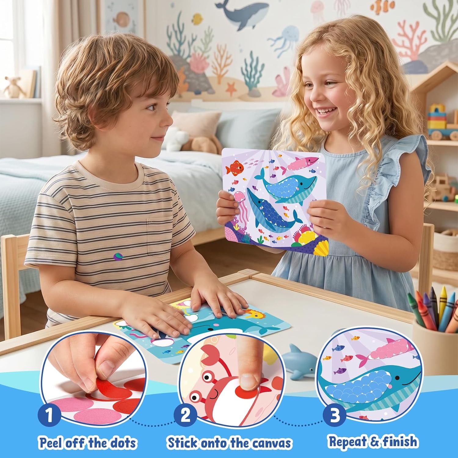 image:imageJoyCat 24 Pack Ocean Dot Art 24 Pack Animal Foil Art Party Favors No Mess Arts and Crafts for KidsGoodie Bag StuffersDIY Creative ActivityBirthday Present for Girls Boys 4 5 6 7 8 9 Years Old