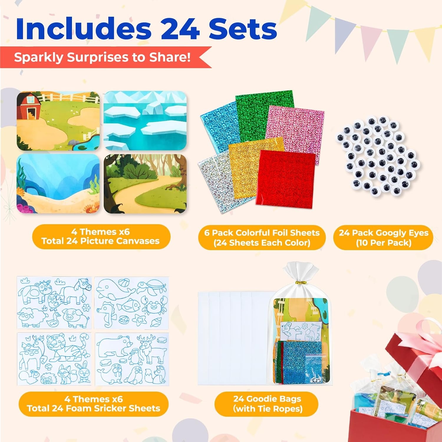image:imageJoycat 8 Ten Frames 24 Pack Foil Art Craft Party FavorsNo Mess Arts and Crafts for KidsGoodie Bag Stuffers Preschool Kindergarten Classroom Learning Activities Kids Ages 38