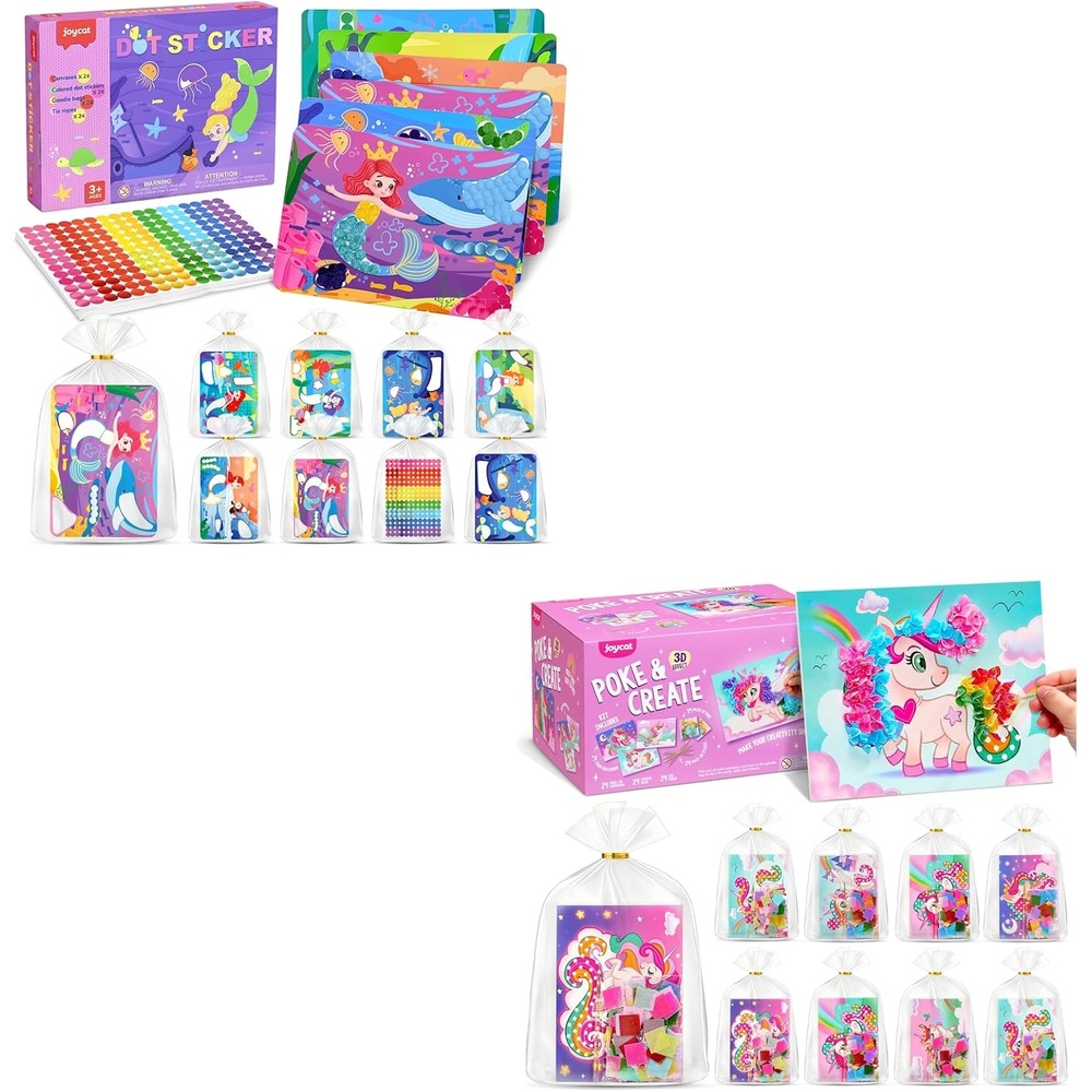image:imageJoyCat 24 Pack DIY Poke Art Unicorn Party Favors for Girls MessFree Craft Kits for Kids Ages 49 Activity Set for Birthday Goodie Bags Classroom Prizes and Group Fun