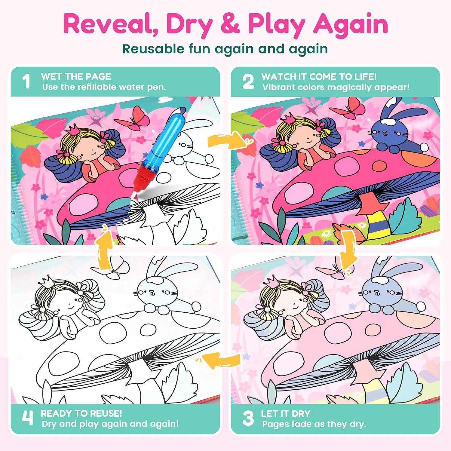 image:imageJoyCat Paint with Water Coloring Book for Toddlers Reusable Fairy1