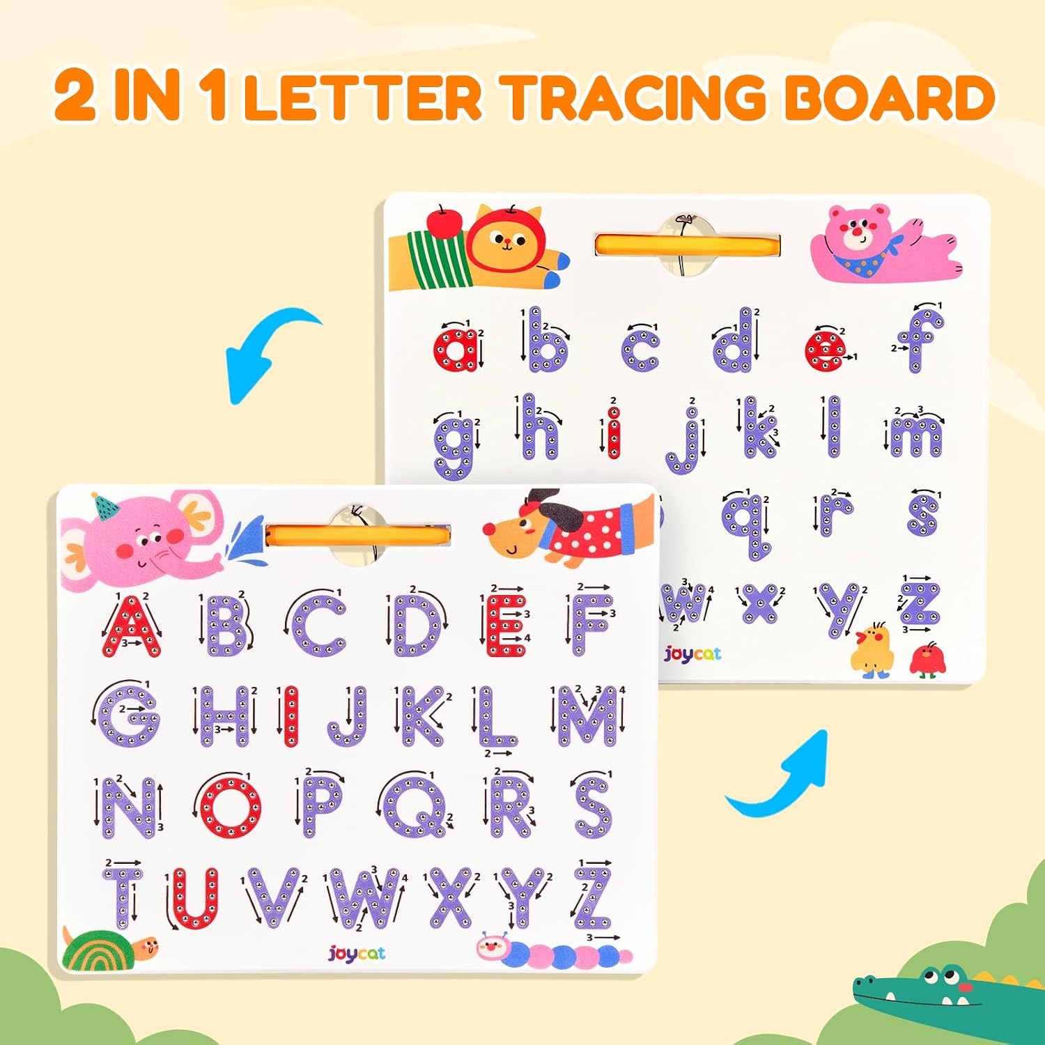image:imageJoyCat Magnetic Animal Letter Tracing Board JoyCat DoubleSided Magnetic Animal Number Tracing Board 2in1 Numbers 120 Writing Toys for Toddlers amp Kids Road Trip Car Activities for Kids
