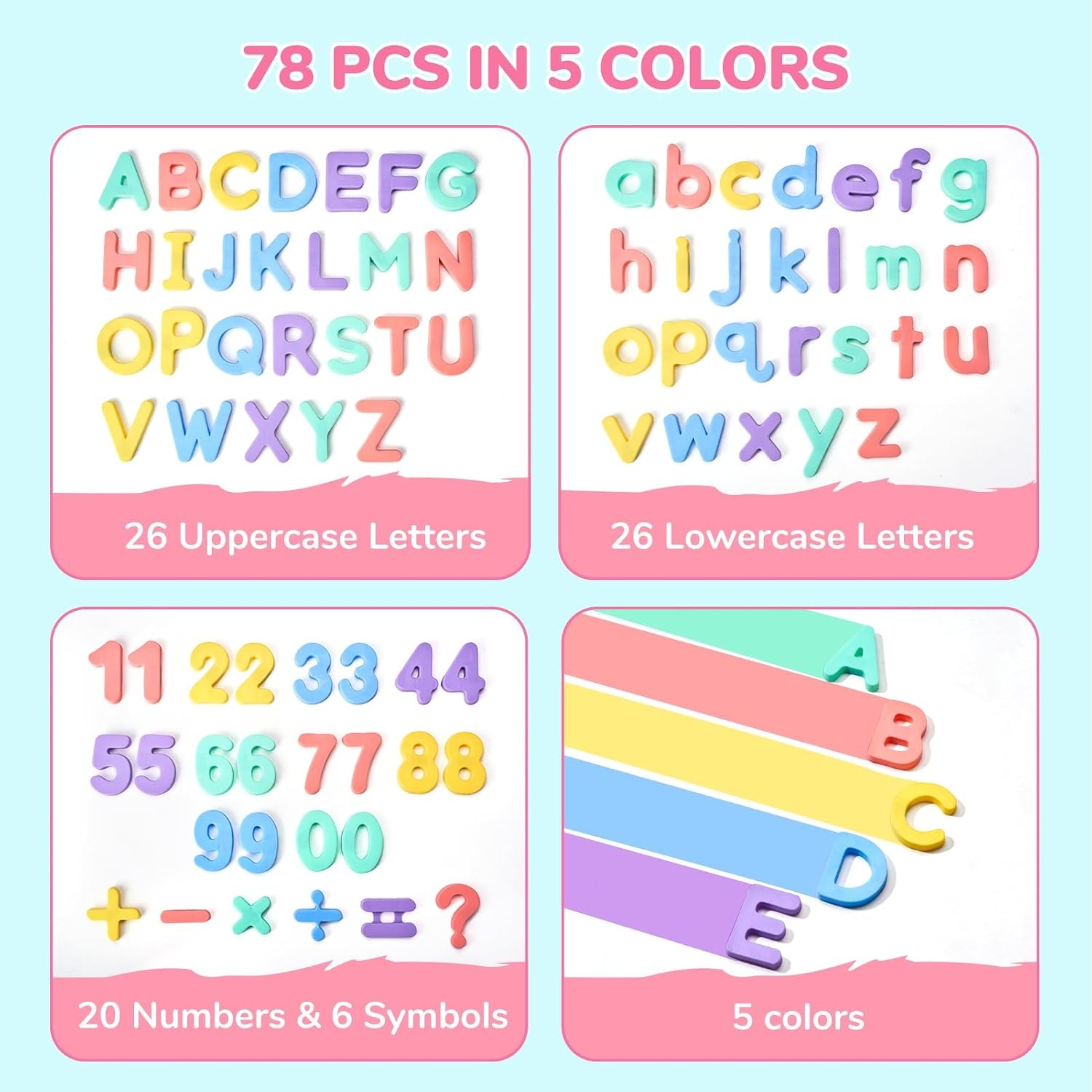 image:imageJoyCat Magnetic Letters and Numbers 78PCS ABC 123 Alphabet Fridge Magnets for Toddlers amp Kids Silicone Alphabet Magnetic Letters 26 Uppercase ABC Fridge Magnets