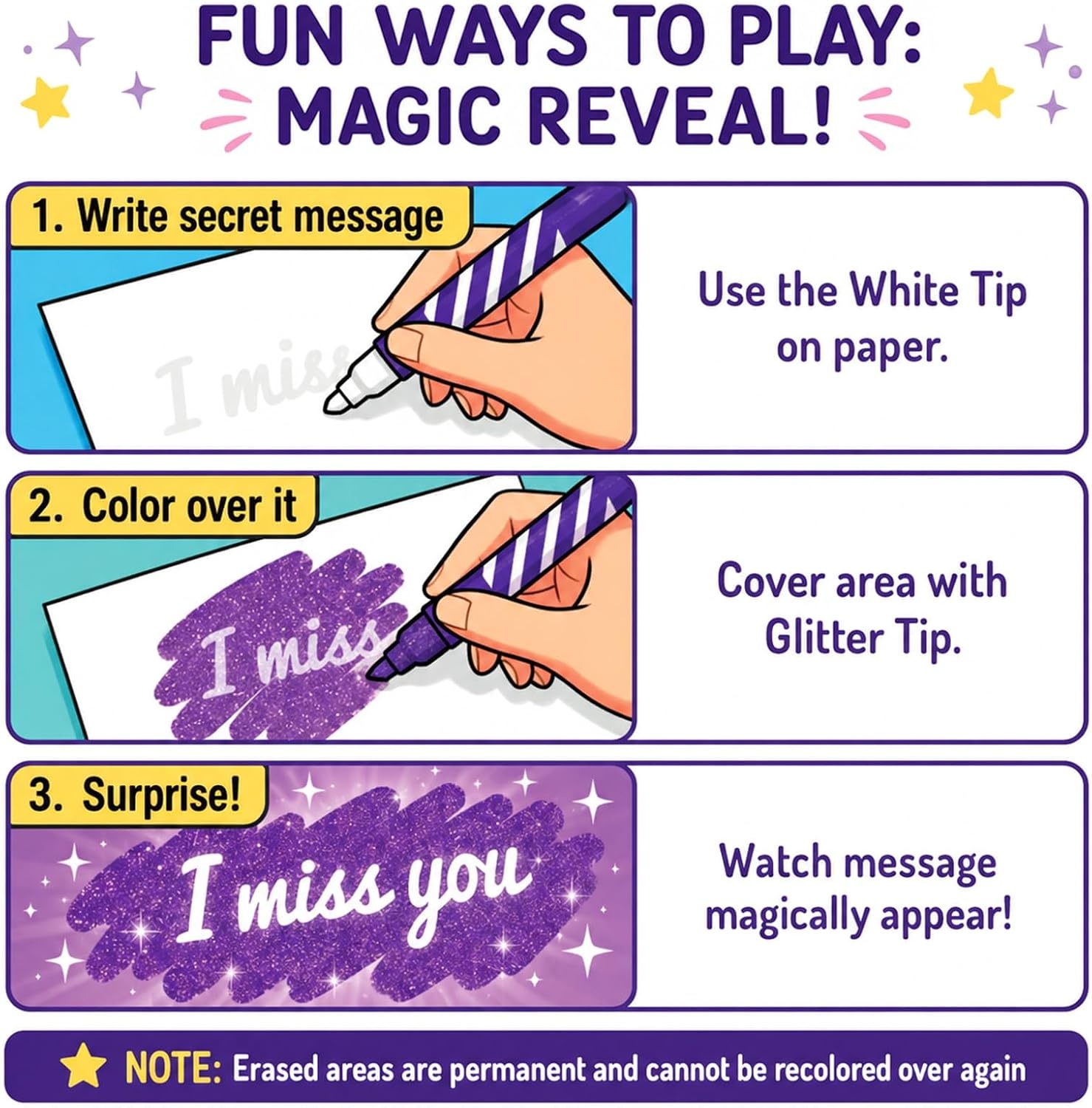 image:imageJoyCat 10Color Erasable Glitter Markers for Kids Dual Tip Sparkle PensGlitter Erasable Markers