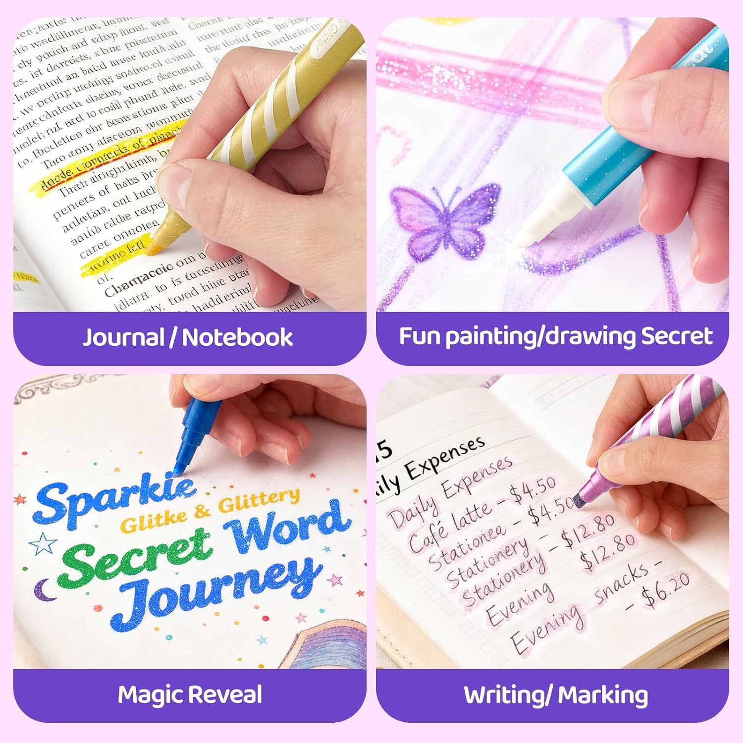 image:imageJoyCat 10Color Erasable Glitter Markers for Kids Dual Tip Sparkle PensGlitter Erasable Markers