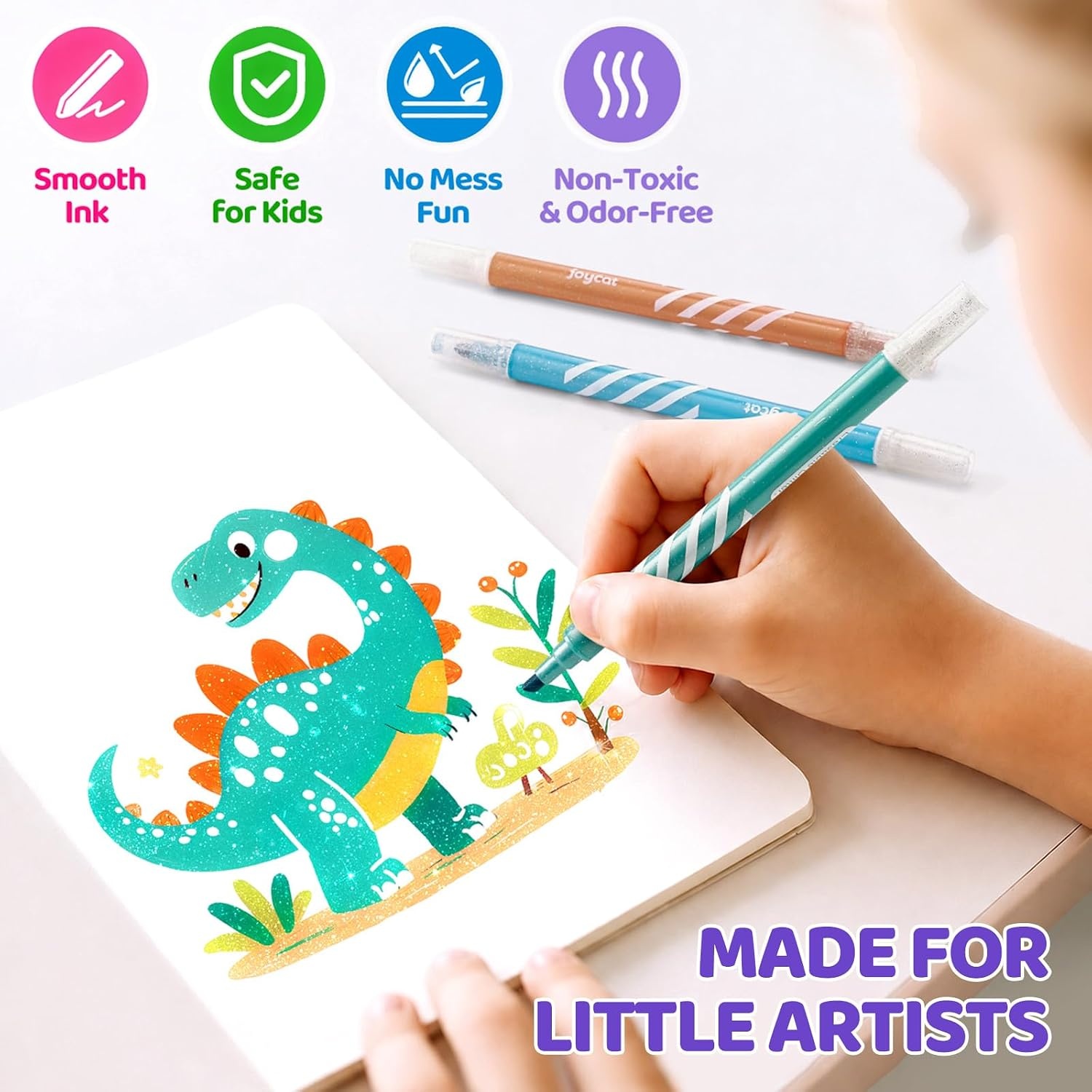 image:imageJoyCat 10Color Erasable Glitter Markers for Kids Dual Tip Sparkle PensGlitter Erasable Markers