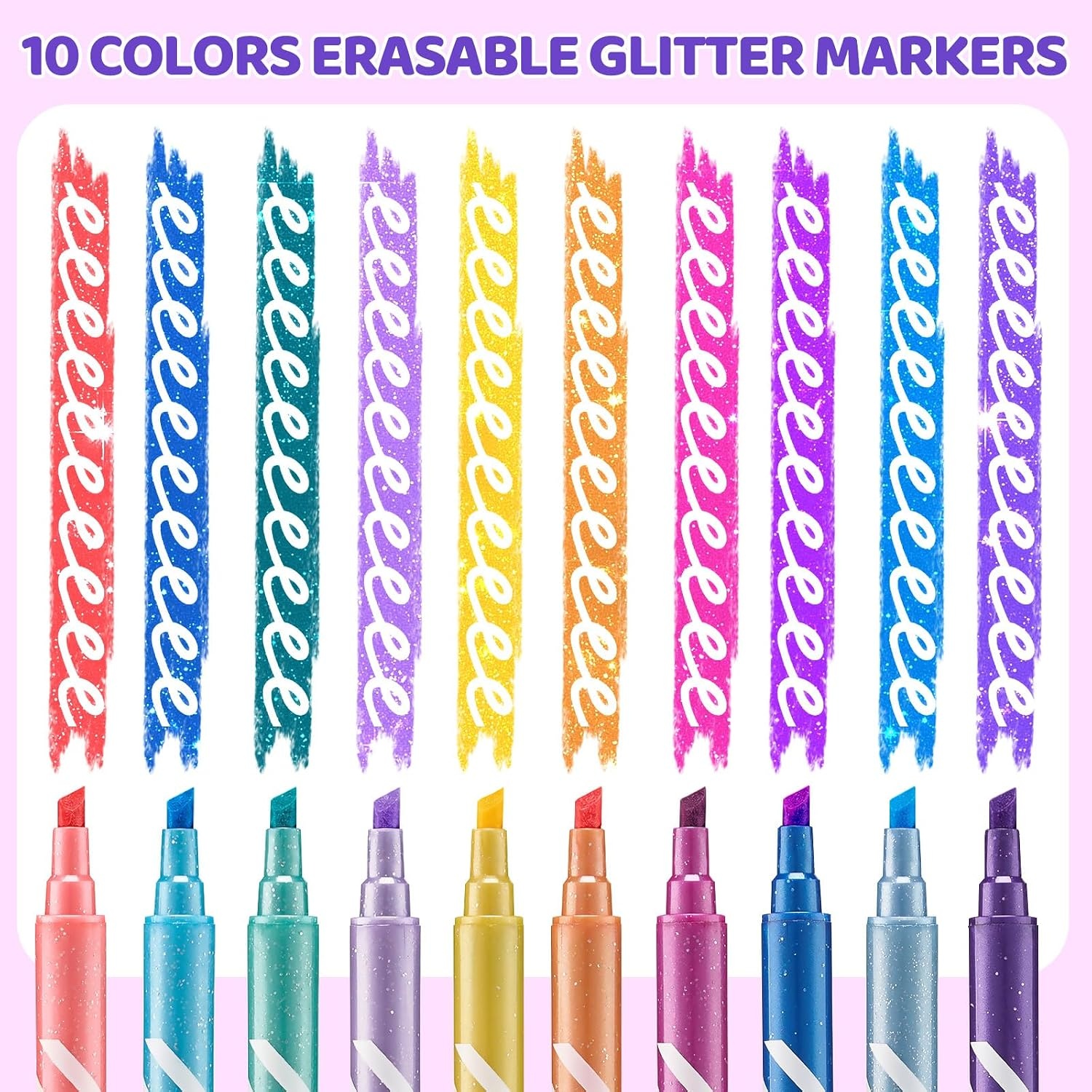 image:imageJoyCat 10Color Erasable Glitter Markers for Kids Dual Tip Sparkle PensGlitter Erasable Markers