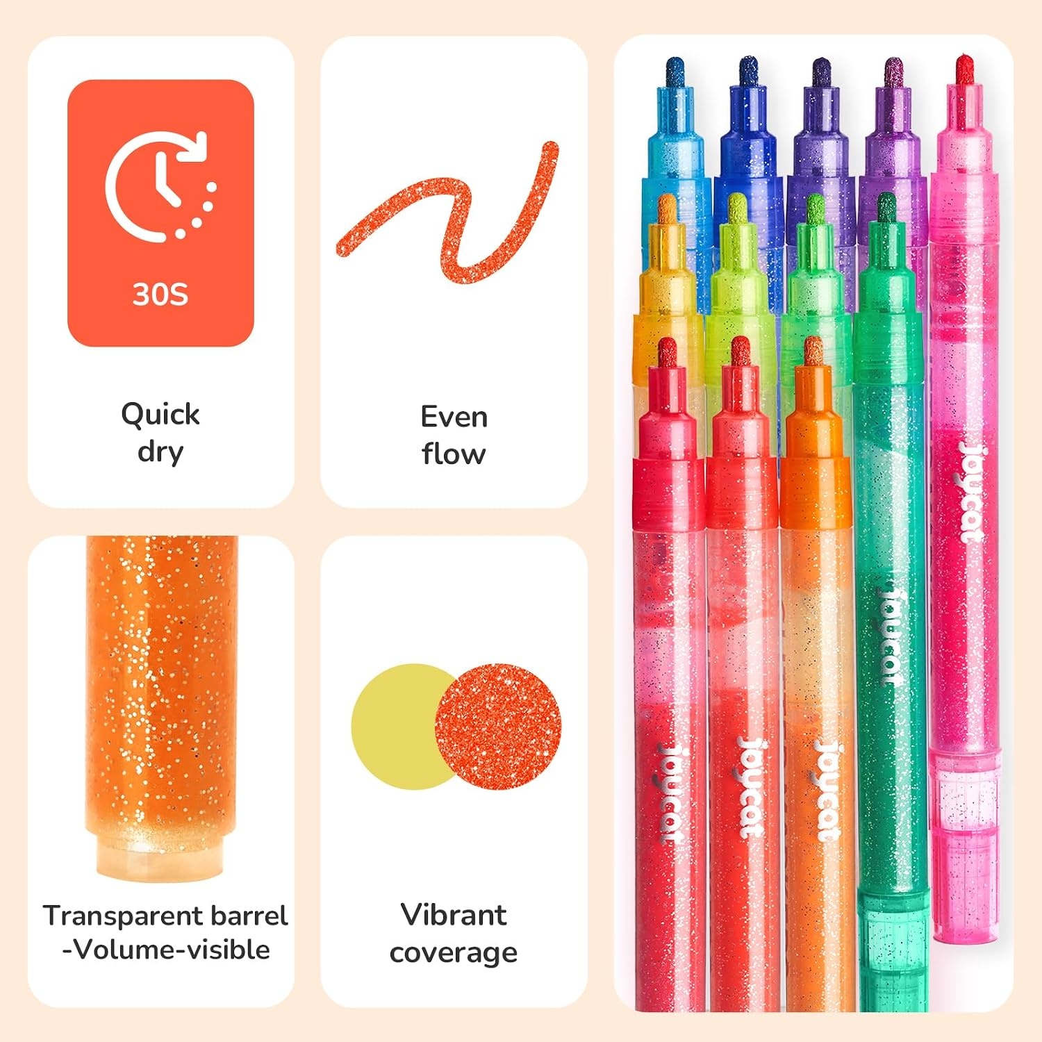 image:imageJoyCat 10Color Erasable Glitter Markers for Kids Dual Tip Sparkle PensGlitter Markers