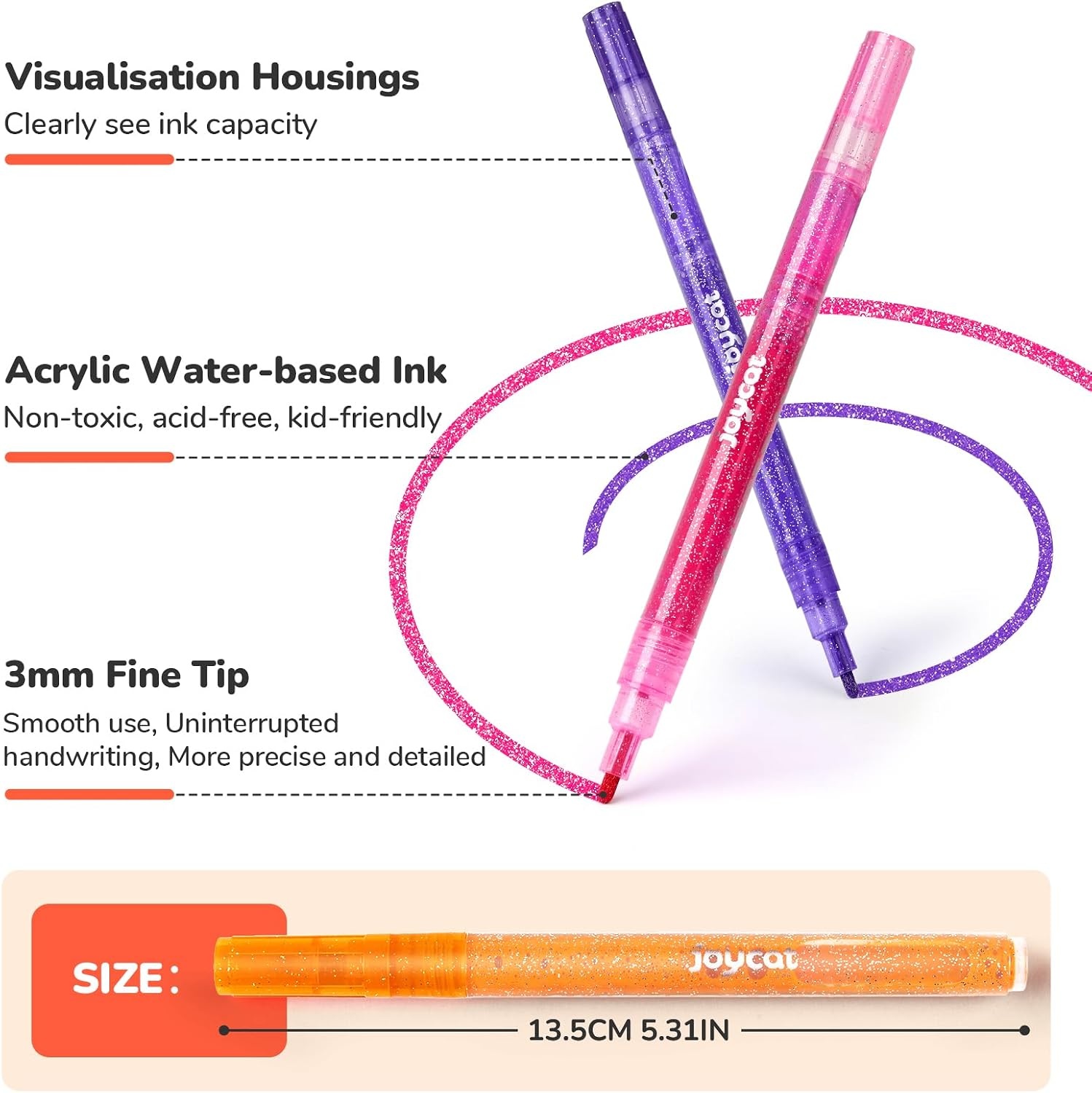 image:imageJoyCat 10Color Erasable Glitter Markers for Kids Dual Tip Sparkle PensGlitter Markers