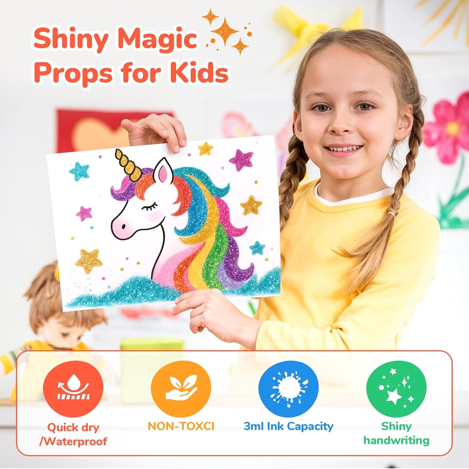 image:imageJoyCat 10Color Erasable Glitter Markers for Kids Dual Tip Sparkle PensGlitter Markers