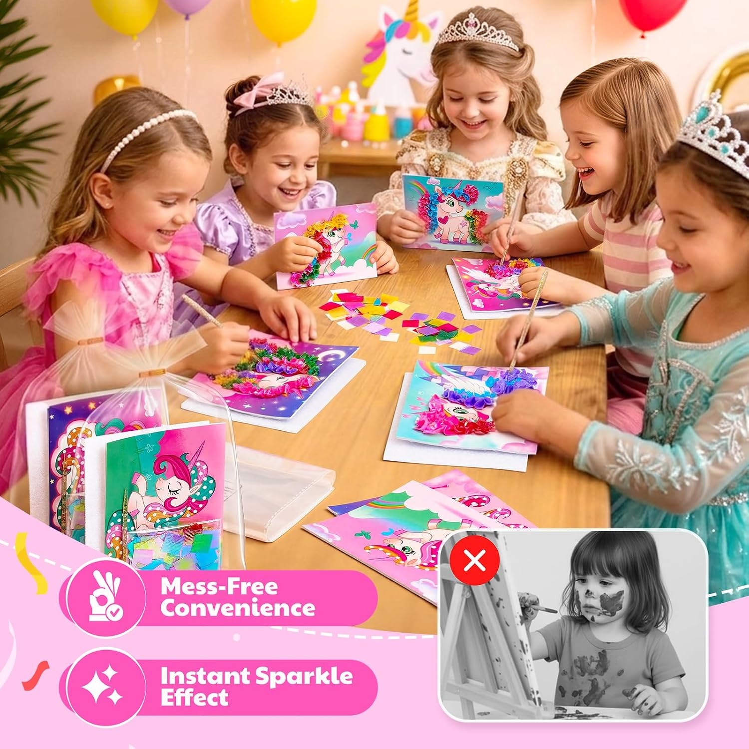image:imageJoyCat 12 Pack DIY Poke Art Unicorn Dance Ribbon Party Favors for Girls MessFree Craft Kits for Kids Ages 49 Activity Set for Birthday Goodie Bags Classroom Prizes and Group Fun