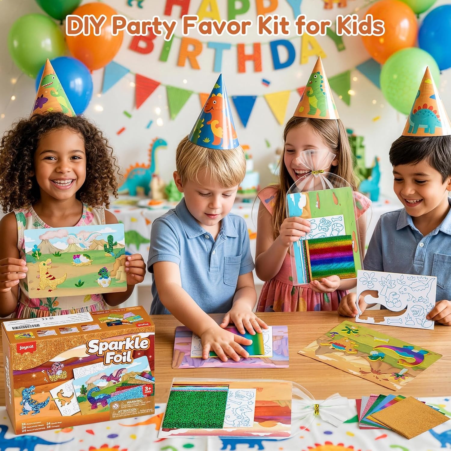 image:imageJoyCat 12 Pack Dinosaur Foil Art Party Favors Craft Kits for Kids Ages 49Dinosaur