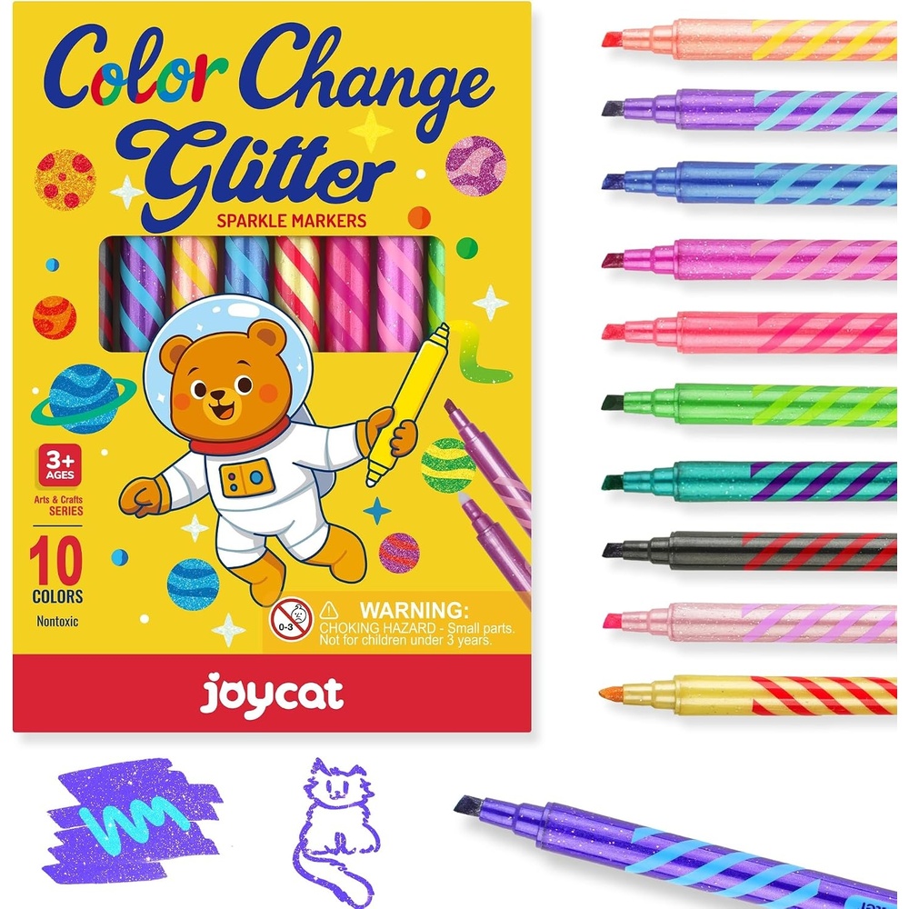 image:imageJoyCat 10Color Erasable Glitter Markers for Kids Dual Tip Sparkle PensGlitter Color Changing Markers