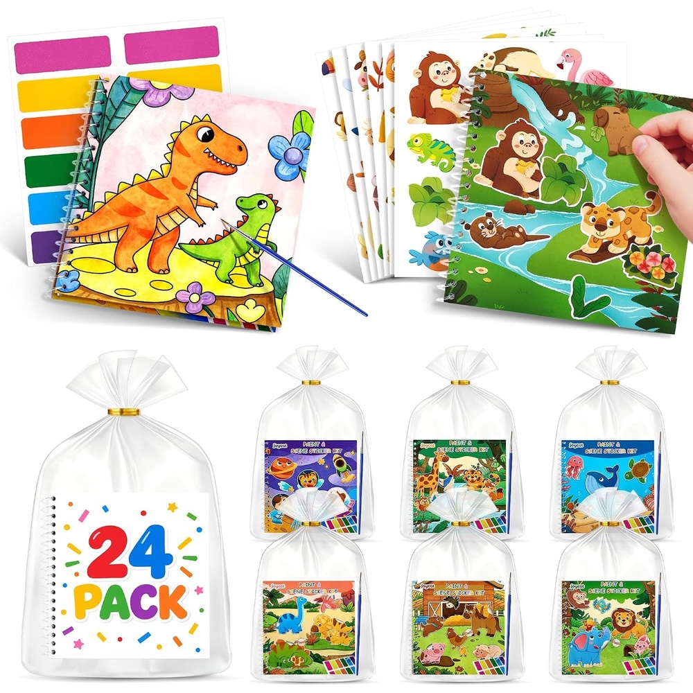 image:imageJoyCat 24 Pack Coloring Books with Stickers Party Favors for Kids 48Animal World