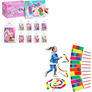 JoyCat 12 Pack DIY Poke Art Unicorn + Dance Ribbon Party Favors for Girls, Mess-Free Craft Kits for Kids Ages 4-9, Activity Set for Birthday Goodie Bags, Classroom Prizes and Group Fun