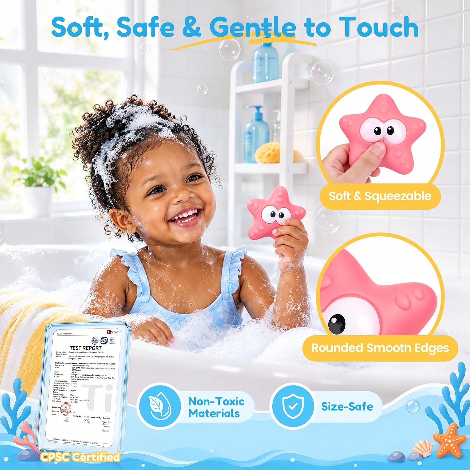 image:imageJoyCat Bath Toys 12Piece Ocean Rescue Set with NoHole Sea Animals