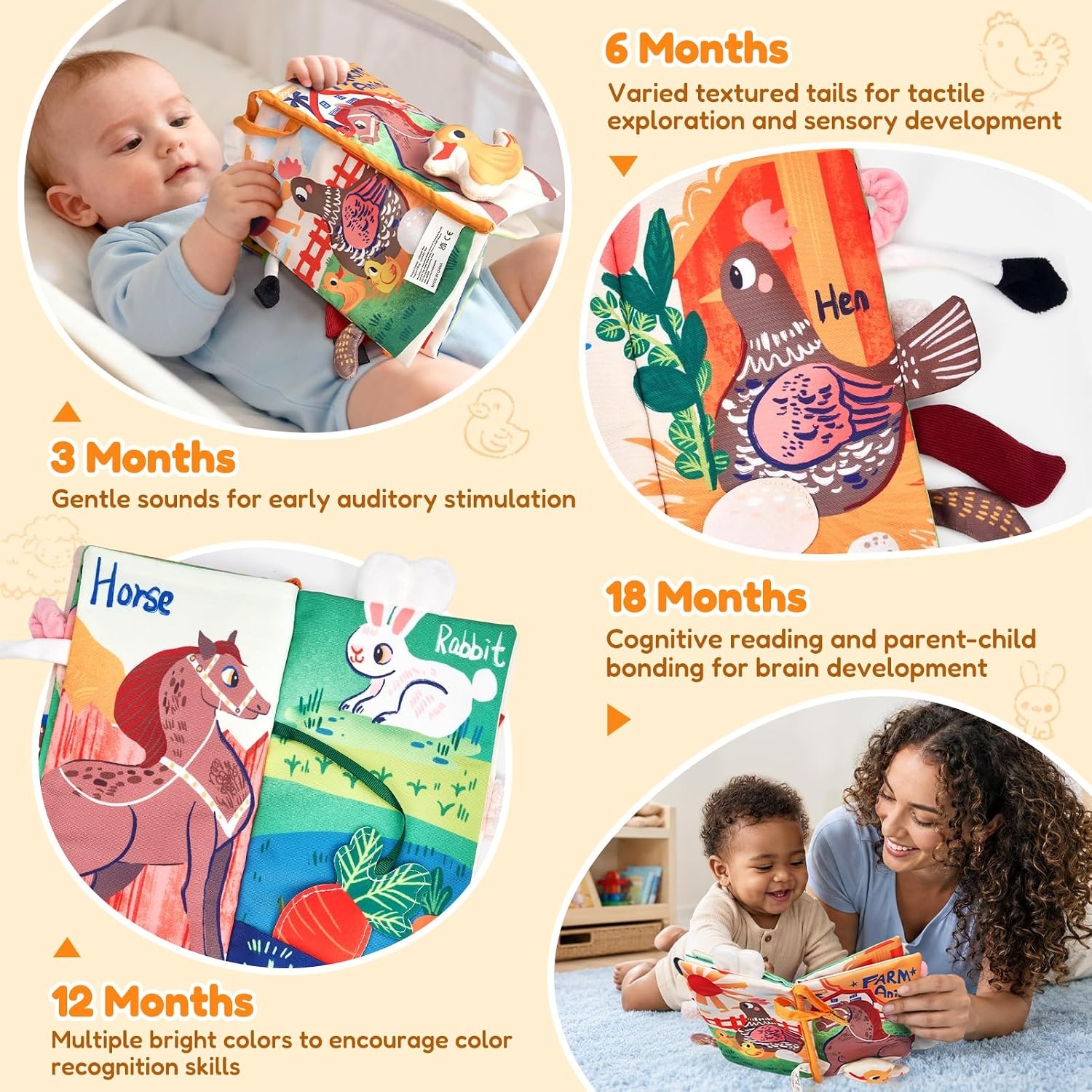 image:imageJoyCat Crinkle Books for Babies 2PCS Tummy Time Toys for Infant Newborn Soft Sensory Crinkle Cloth Books Touch and Feel for Boys Girls OceanFarmFarm Animals