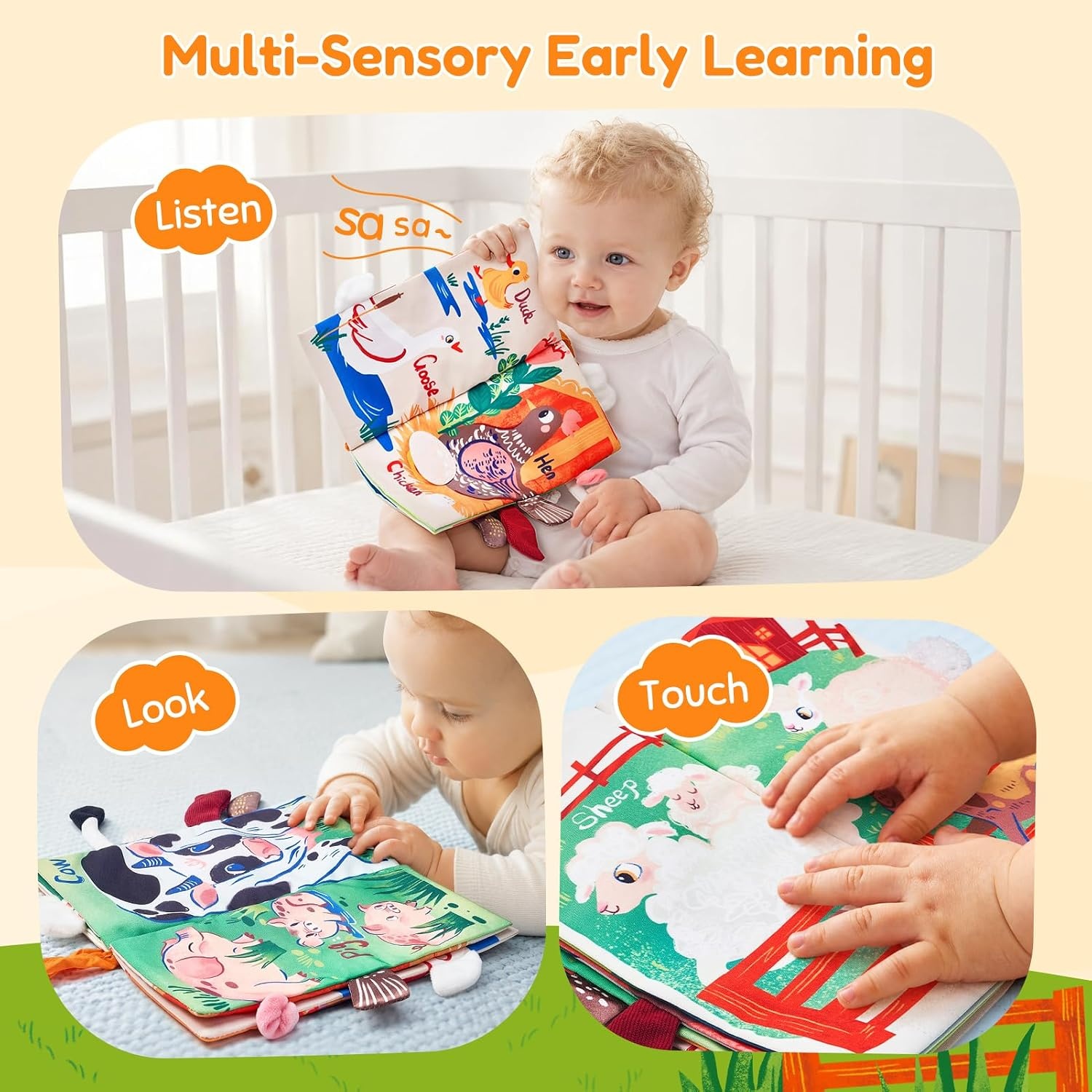 image:imageJoyCat Crinkle Books for Babies 2PCS Tummy Time Toys for Infant Newborn Soft Sensory Crinkle Cloth Books Touch and Feel for Boys Girls OceanFarmFarm Animals