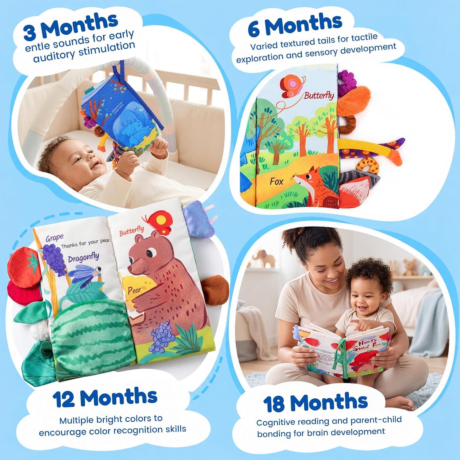 image:imageJoyCat Crinkle Books for Babies 2PCS Tummy Time Toys for Infant Newborn Soft Sensory Crinkle Cloth Books Touch and Feel for Boys Girls OceanFarmJungleForest Picnic
