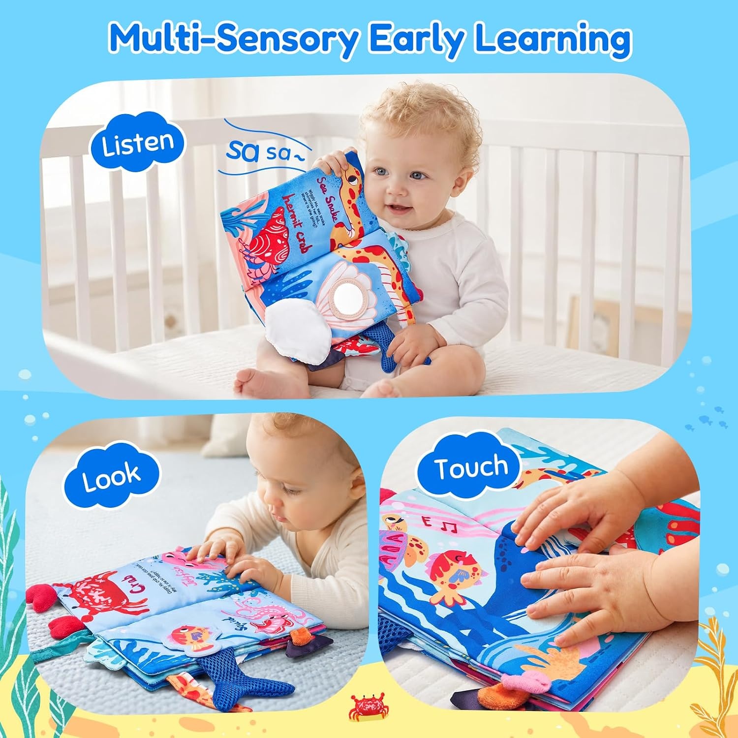 image:imageJoyCat Crinkle Books for Babies 2PCS Tummy Time Toys for Infant Newborn Soft Sensory Crinkle Cloth Books Touch and Feel for Boys Girls OceanFarmOcean Concert