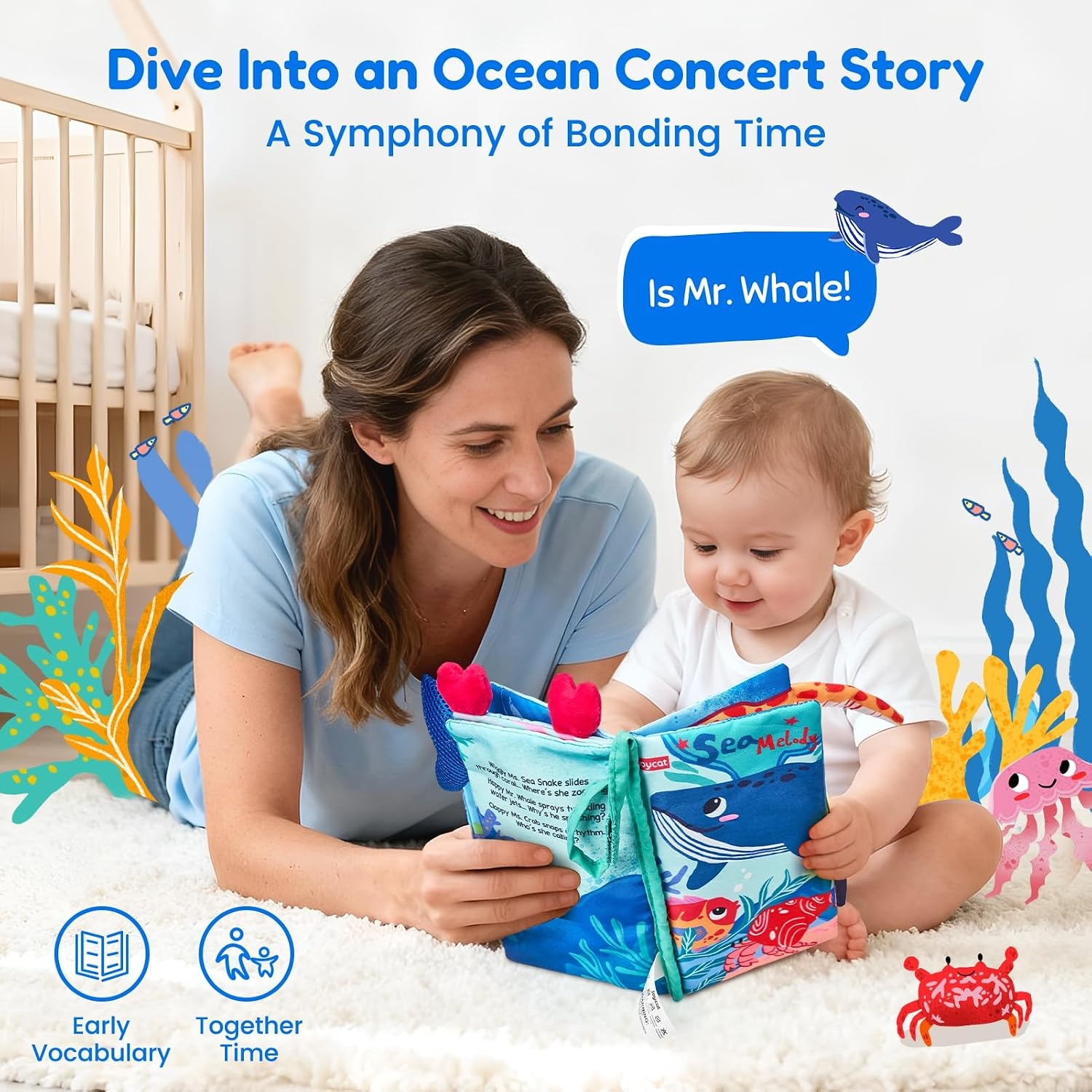 image:imageJoyCat Crinkle Books for Babies 2PCS Tummy Time Toys for Infant Newborn Soft Sensory Crinkle Cloth Books Touch and Feel for Boys Girls OceanFarmOcean Concert