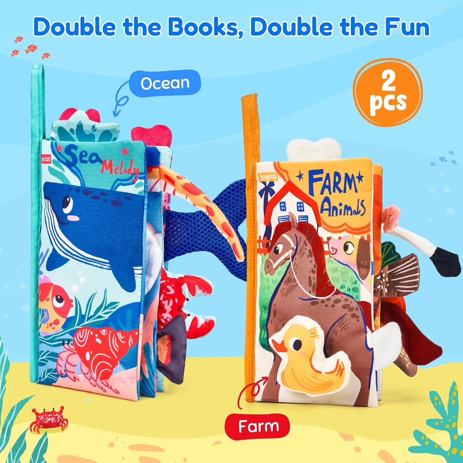 image:imageJoyCat Crinkle Books for Babies 2PCS Tummy Time Toys for Infant Newborn Soft Sensory Crinkle Cloth Books Touch and Feel for Boys Girls OceanFarmOceanFarm