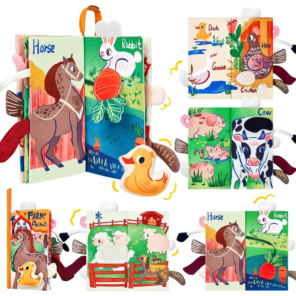 image:imageJoyCat Crinkle Books for Babies 2PCS Tummy Time Toys for Infant Newborn Soft Sensory Crinkle Cloth Books Touch and Feel for Boys Girls OceanFarmFarm Animals