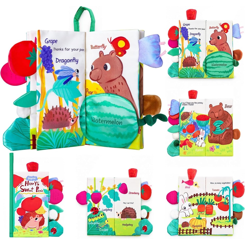 image:imageJoyCat Crinkle Books for Babies 2PCS Tummy Time Toys for Infant Newborn Soft Sensory Crinkle Cloth Books Touch and Feel for Boys Girls OceanFarmForest Picnic