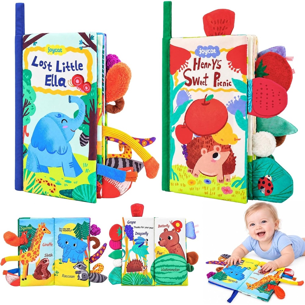 image:imageJoyCat Crinkle Books for Babies 2PCS Tummy Time Toys for Infant Newborn Soft Sensory Crinkle Cloth Books Touch and Feel for Boys Girls OceanFarmJungleForest Picnic