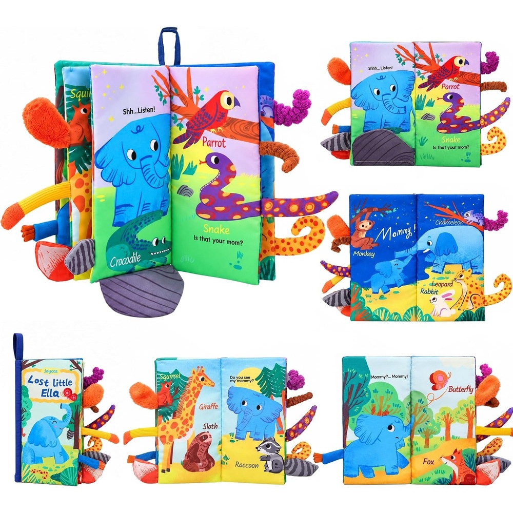 image:imageJoyCat Crinkle Books for Babies 2PCS Tummy Time Toys for Infant Newborn Soft Sensory Crinkle Cloth Books Touch and Feel for Boys Girls OceanFarmJungle
