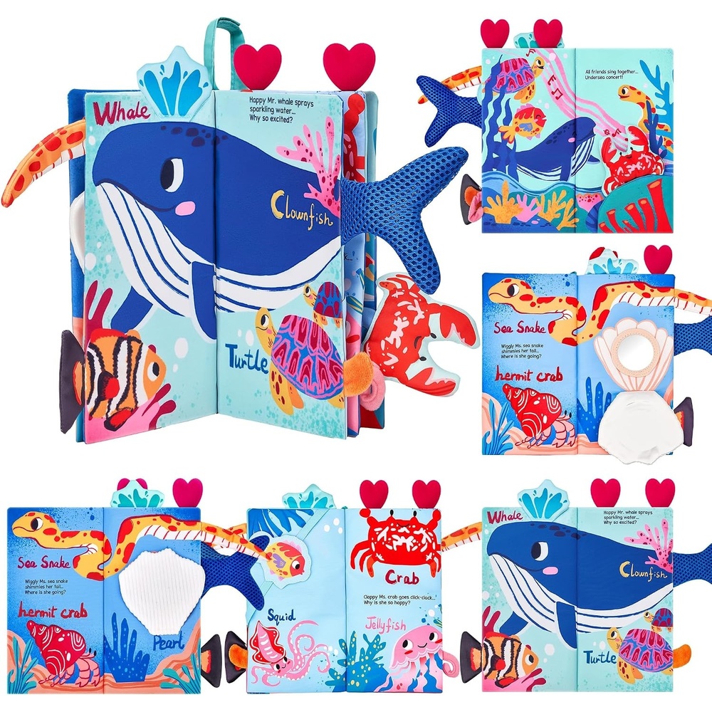 image:imageJoyCat Crinkle Books for Babies 2PCS Tummy Time Toys for Infant Newborn Soft Sensory Crinkle Cloth Books Touch and Feel for Boys Girls OceanFarmOcean Concert