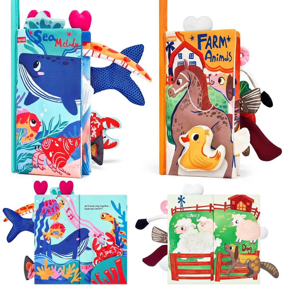 image:imageJoyCat Crinkle Books for Babies 2PCS Tummy Time Toys for Infant Newborn Soft Sensory Crinkle Cloth Books Touch and Feel for Boys Girls OceanFarmOceanFarm