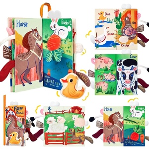 JoyCat Crinkle Books for Babies 2PCS- Tummy Time Toys for Infant Newborn, Soft Sensory Crinkle Cloth Books Touch and Feel for Boys Girls (Ocean+Farm)(Farm Animals)