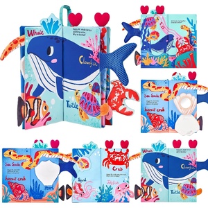 JoyCat Crinkle Books for Babies 2PCS- Tummy Time Toys for Infant Newborn, Soft Sensory Crinkle Cloth Books Touch and Feel for Boys Girls (Ocean+Farm)(Ocean Concert)