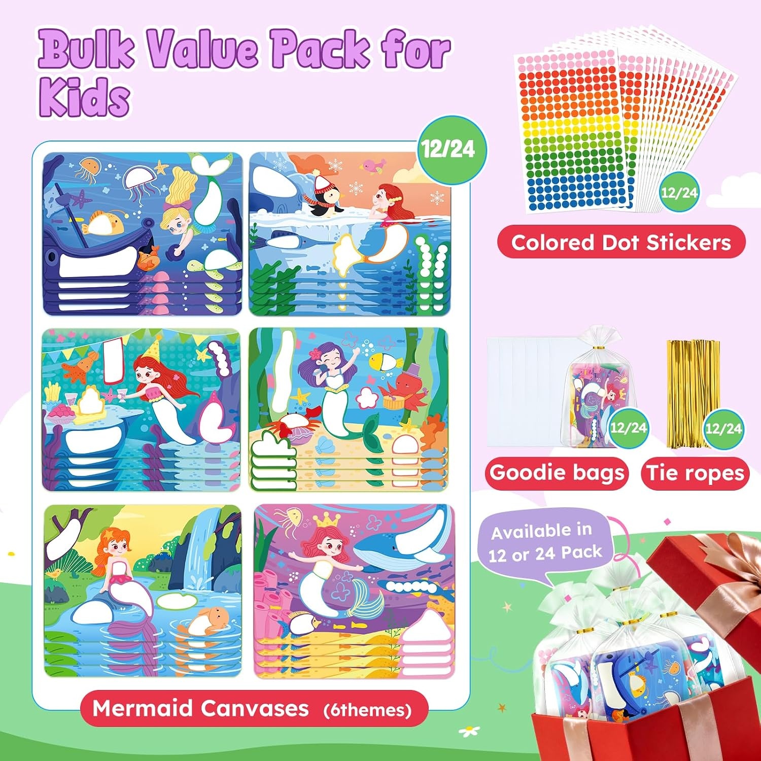 image:imageJoyCat 12 Pack MermaidAnimal Dot Art Craft Kits for Kids Party Favors MessFree Dot Sticker Activity Set with 2400 Stickers amp Goodie Bags Classroom Prizes Goodie Bag Stuffers for Ages 38